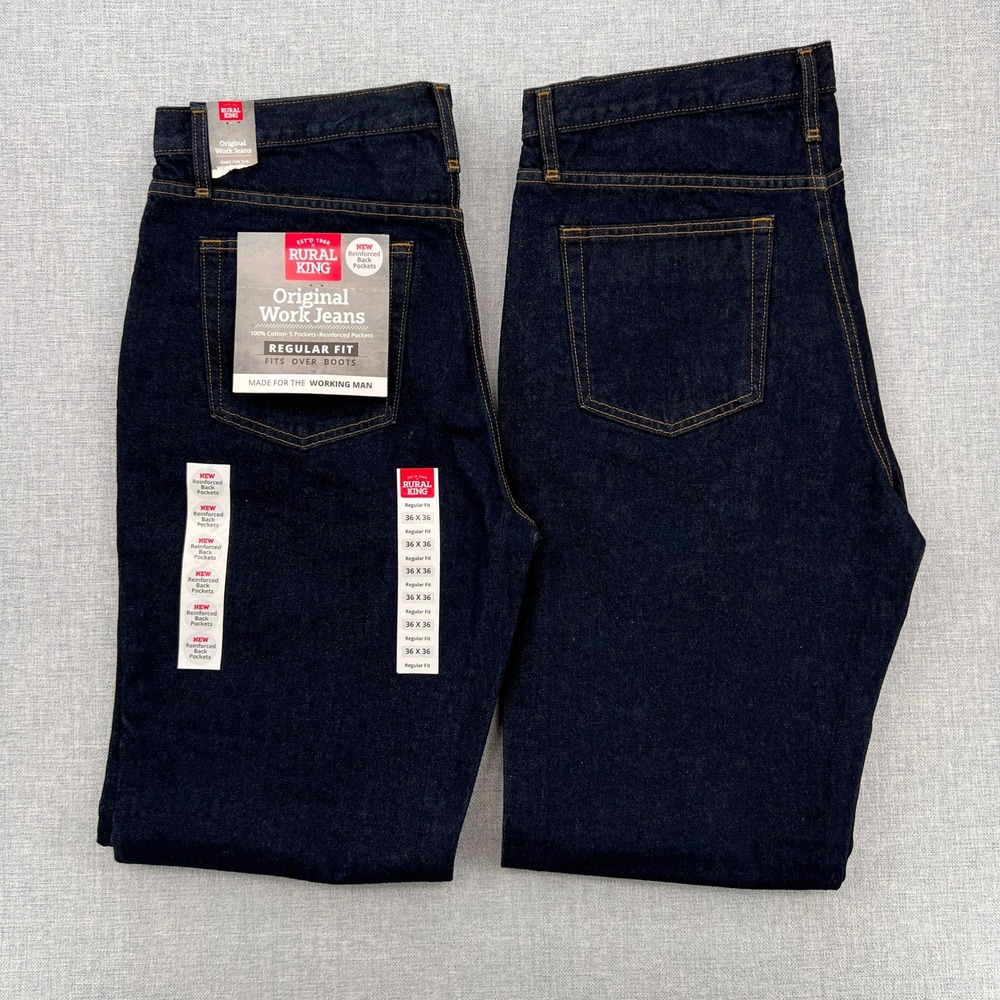 NEW Lot of 2 Rural King Original Work Jeans‎ 36x36 Dark Wash Regular Fit Utility